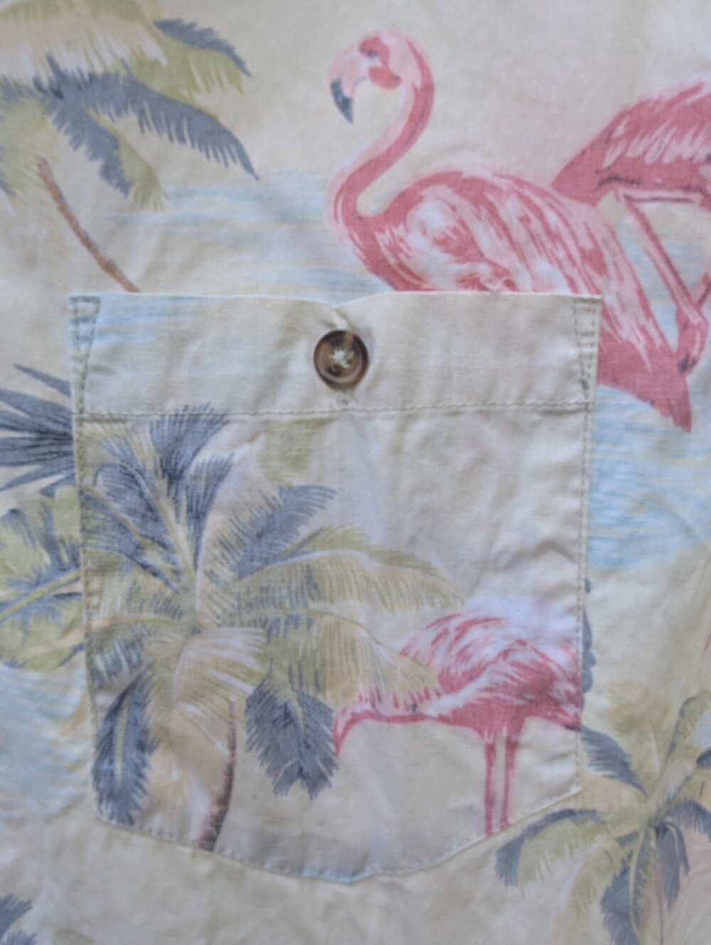 Sunrise Kingdom, Light Blue Flamingo Print Short-Sleeve Shirt 100% Cotton